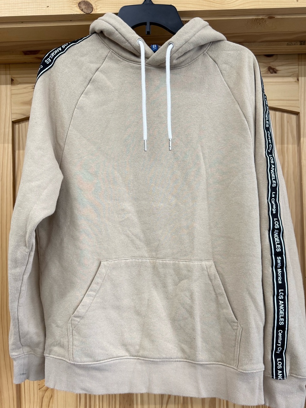 Men's Los Angeles Tape-Stripe Hooded Sweatshirt - Beige - Size Small